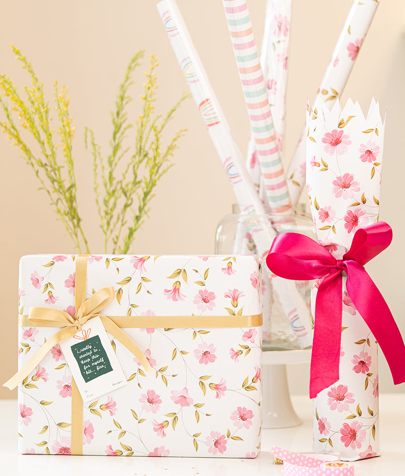 PINK FLORAL PATTERN- GIFT WRAPPING PAPER