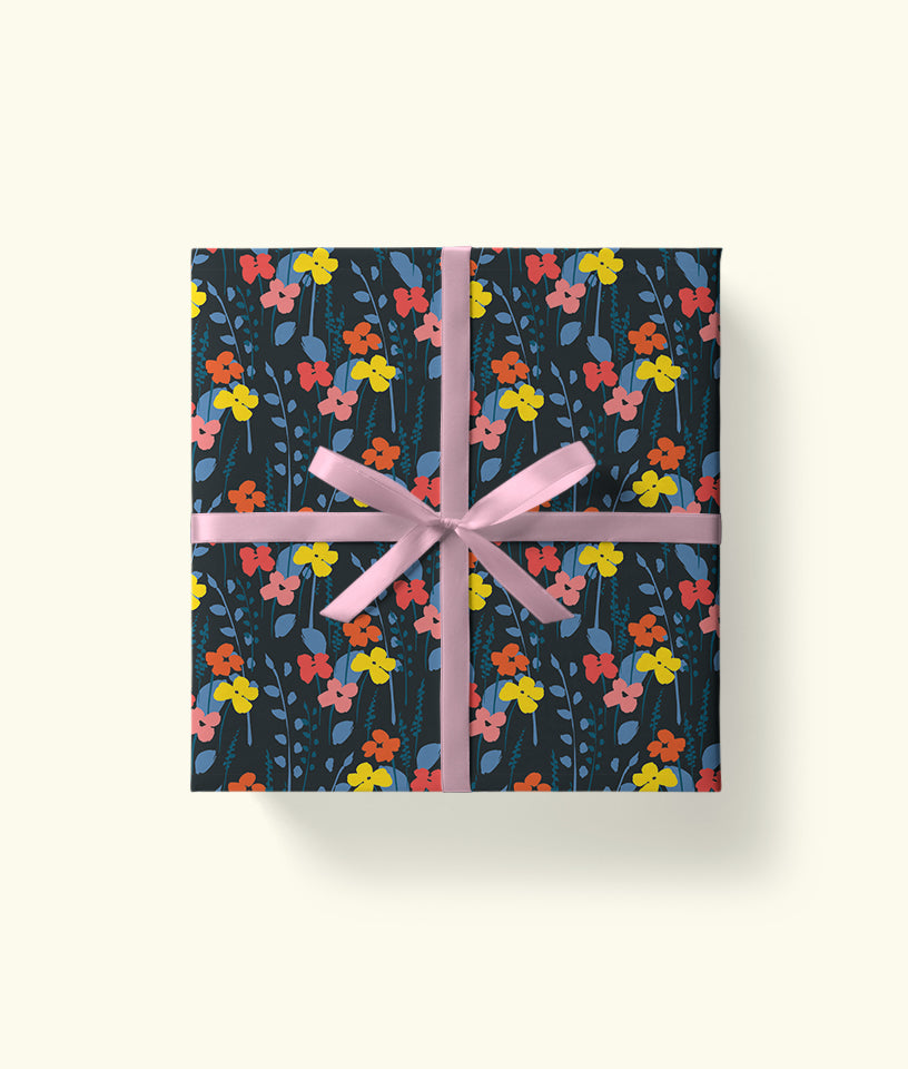 NAVY BLUE FLORAL- GIFT WRAPPING PAPER