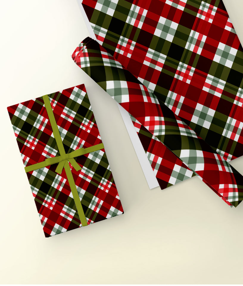 RED GREEN GINGHAM- GIFT WRAPPING PAPER