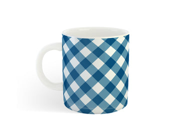 WHITE AND BLUE GINGHAM MUG