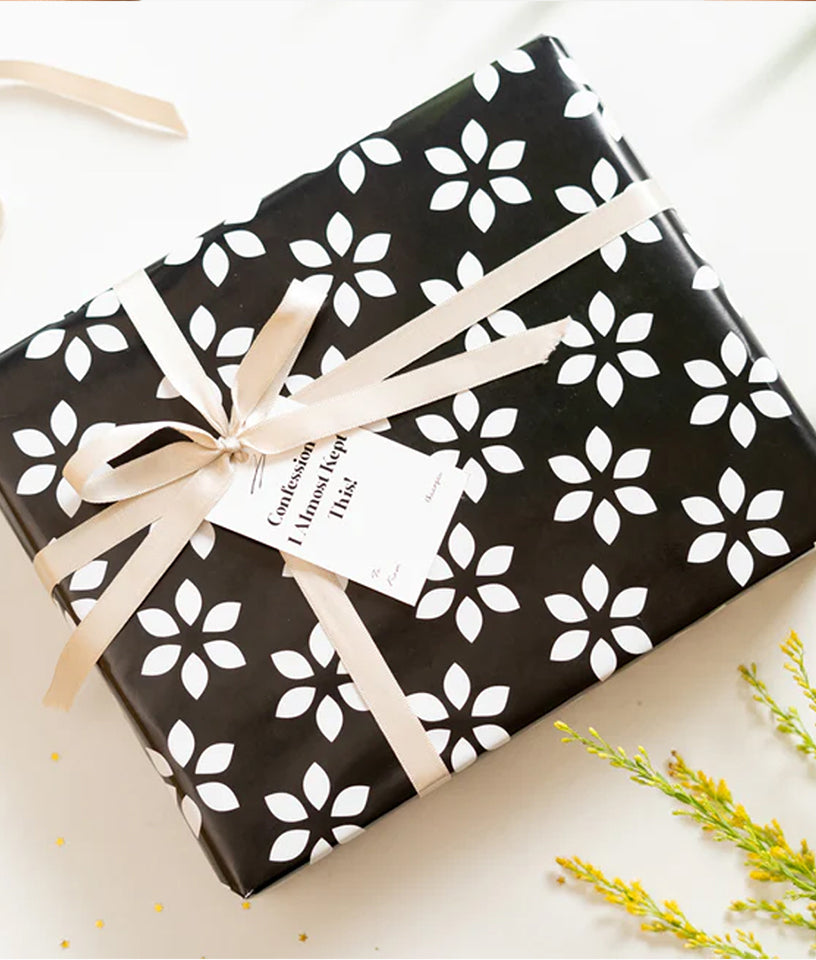 BLACK AND WHITE FLORAL- GIFT WRAPPING PAPER