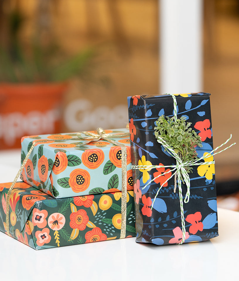 NAVY BLUE FLORAL- GIFT WRAPPING PAPER