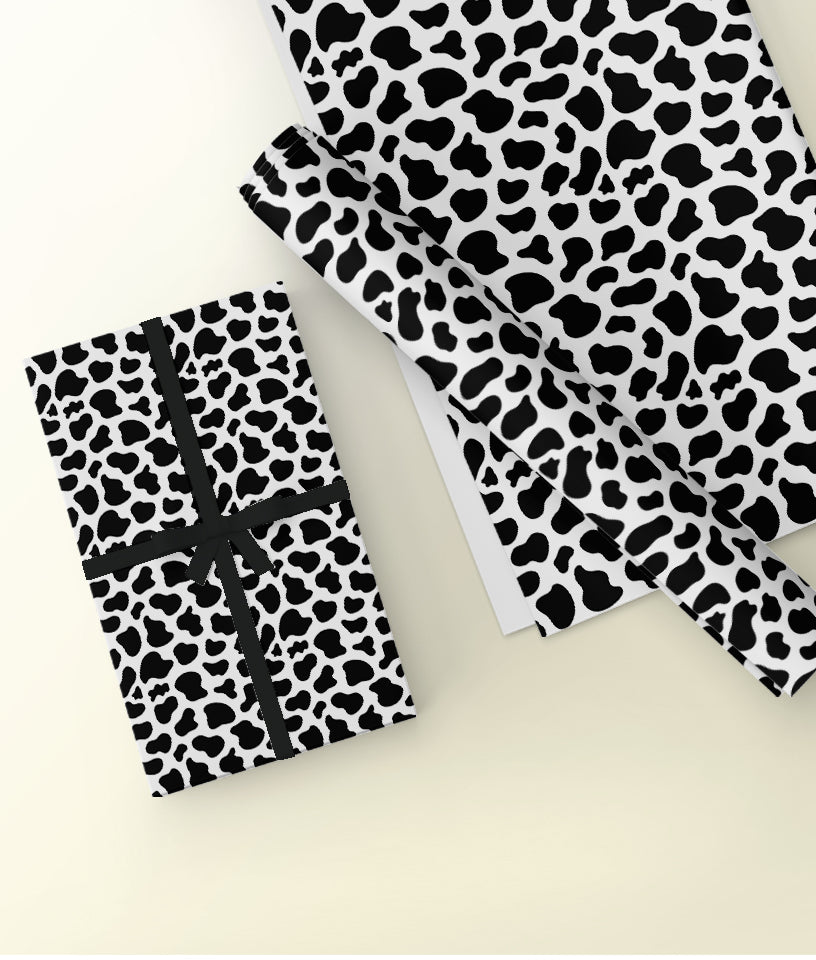 BLACK AND WHITE COW PRINT  GIFT WRAPPING PAPER