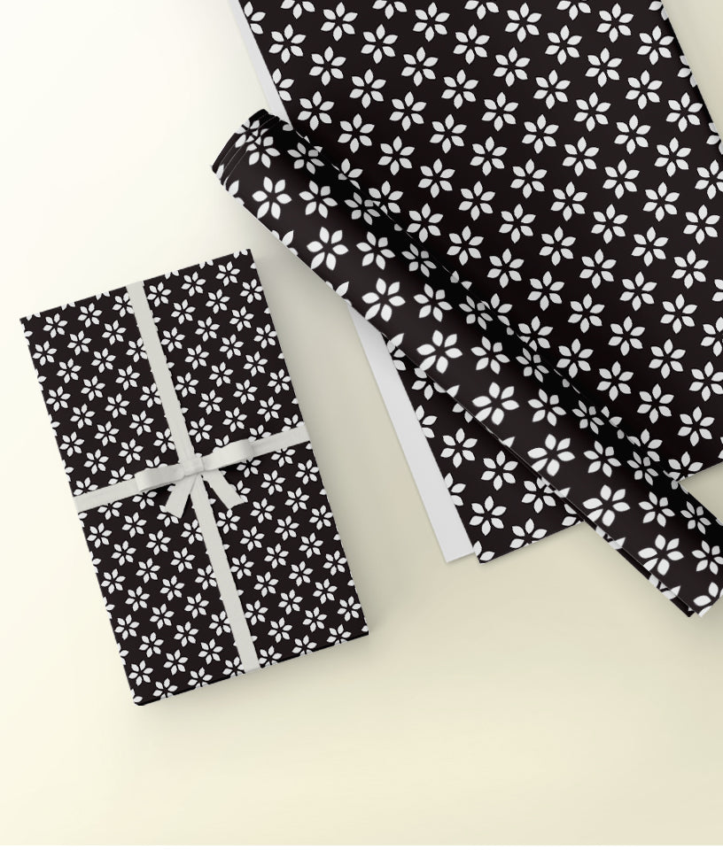 BLACK AND WHITE FLORAL- GIFT WRAPPING PAPER