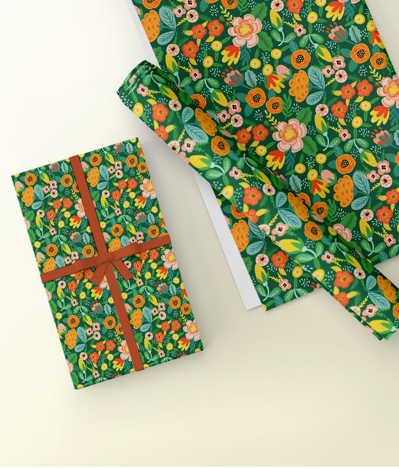 FLORAL GREEN- GIFT WRAPPING PAPER