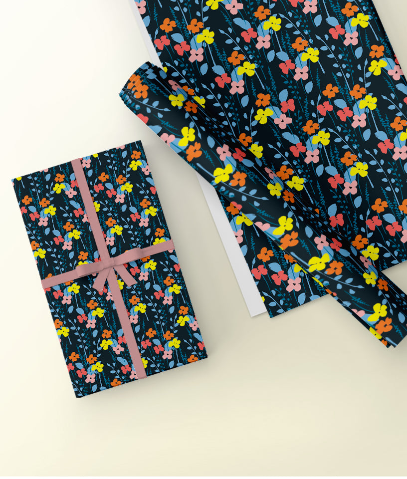 NAVY BLUE FLORAL- GIFT WRAPPING PAPER