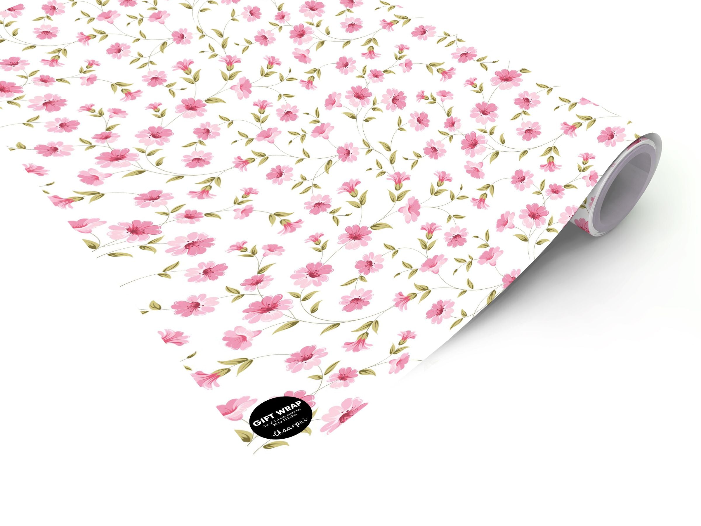 Pink Floral Pattern - Gift Wrapping Paper (3 Sheets) | Chaarpai