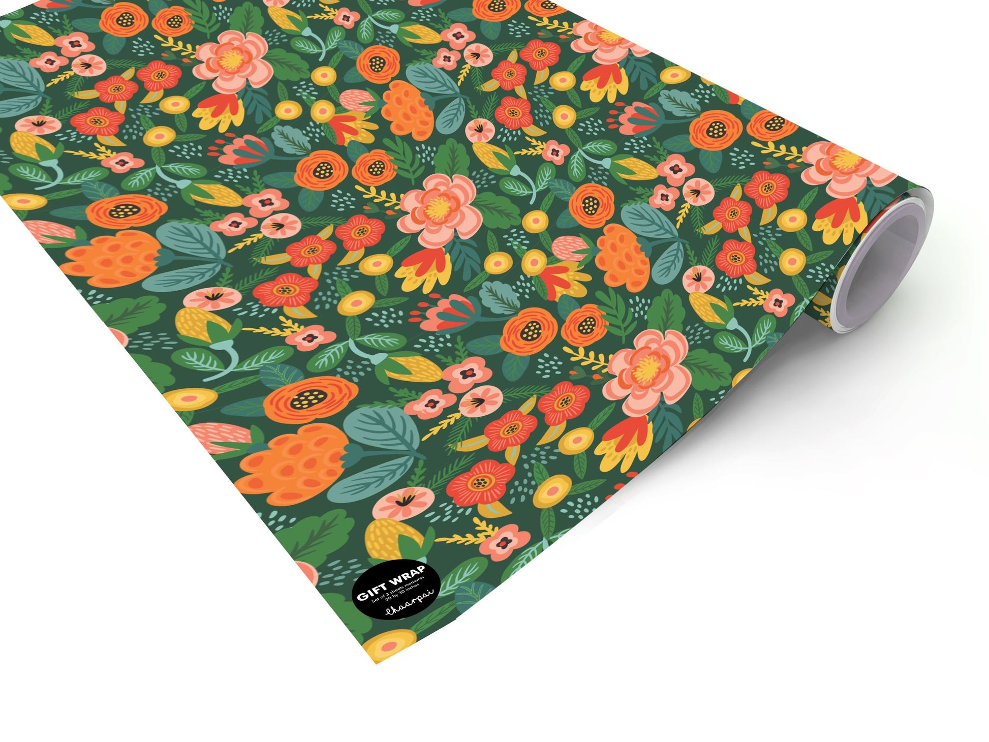 Floral Green - Gift Wrapping Paper (3 Sheets) | Chaarpai